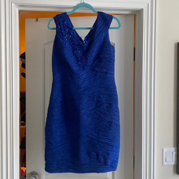 EMMA FASHIONS Royal Blue Shirred Cocktail Dress w/design sz 12 - Picture 2 of 9